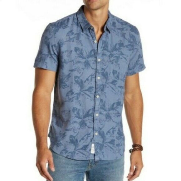 Lucky Brand Other - Lucky Brand Tropical Floral Linen Short Sleeve Button Shirt Blue Men's M H13011